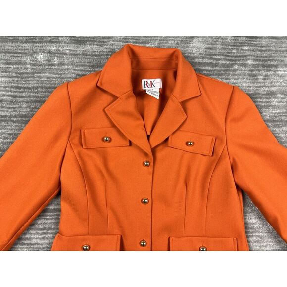 R&K Originals Suit‎ Jacket Womens 8 Orange Button Front 3/4 Sleeve Pockets - Picture 2 of 13